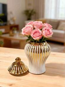 1pc European Luxury Ceramic Vase, Suitable For Living Room, Foyer, Display Cabinet, Hotel Tabletop Decor - Multicolor - View 11