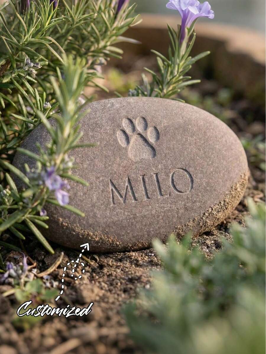 个性化宠物纪念石，纪念逝去的爱犬，宠物纪念礼物，刻有狗或猫爪印的鹅卵石，宠物纪念石，宠物纪念礼物，宠物墓地装饰，猫咪纪念礼物，送给爱猫人士的礼物，狗狗纪念石 - 彩色 - 查看 1