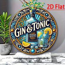 復古金酒蘇打金屬壁掛飾品 - 8x8 英吋圓形鐵製裝飾，帶有精美邊框，適合居家、酒吧、咖啡館和節日裝飾，金屬壁飾藝術裝飾，預鑽孔，款式如尺寸圖所示 - 多色 - 查看 5