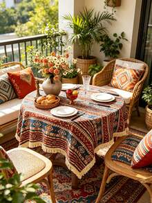 MineLain 1pc Bohemian Geometric Striped Tablecloth, Rectangular Table Cover, Decorative Cloth For Coffee Table, Bedside Cabinet, Dining Table, Suitable For Home, Kitchen, Dining Room, Party, Wedding, Holiday, Picnic, Outdoor Activities, All Seasons, Spring/Summer - Multicolor - View 7