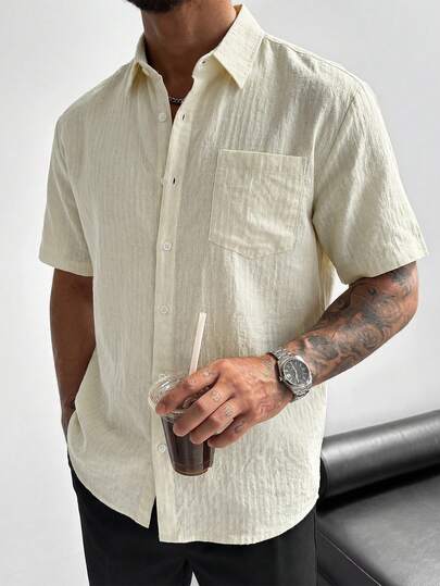 GloMan Men's Textured Short Sleeve Shirt, Versatile Summer Top.Daily,Outings,Gatherings.For Boyfriend Or Husband. Ideal For Beach Vacations.