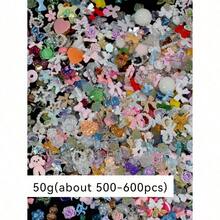 50g/Pack (500-600pcs) 3D Mixed Color Nail Art Decorations, Assorted Shapes Including Hearts, Flowers, Bows, Made Of Resin Material, Flat Bottom, Rhinestone Decor, Suitable For Nail Art DIY, Crafts And Jewelry Making Nails Nail Supplies - 彩色 - 查看 2