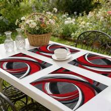 4 pièces Set de sets de table thématiques quotidiens, motif géométrique, taille 30 * 45 centimètres, indéfrisable, facile à nettoyer, durable, lavable en machine, avec un style de design moderne. Les lignes géométriques rouges et blanches conviennent parfaitement à une utilisation quotidienne, aux célébrations de fêtes, aux fêtes, aux anniversaires, aux mariages, aux dîners et à la décoration de cuisine et de restaurant. - Multicolore - Voir 10
