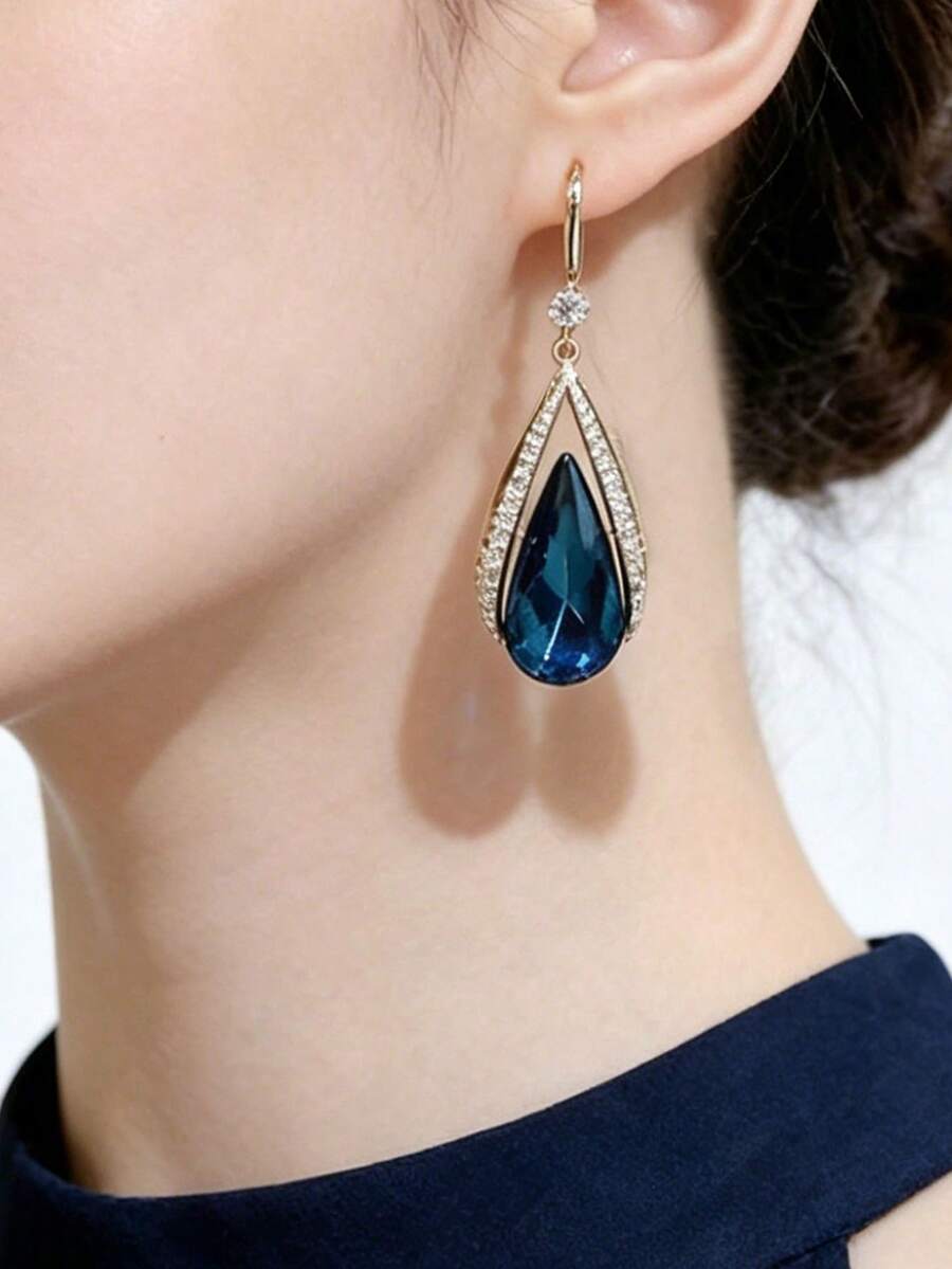 1 Đôi bông tai pha lê xanh thanh lịch, tinh tế, đa năng, kiểu dáng cổ điển Châu Âu và Mỹ, bông tai độc đáo, đa dụng. - Nhiều màu - Xem 1