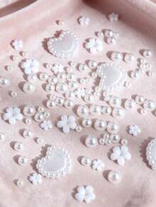 Nail Art Supplies - White Faux Pearl Heart, Pink 5-Petal Flower, 3D Nail Decor, Nail Rhinestones, Half-Covered Faux Pearl Tiny Flowers, Nail Jewelry, DIY Nail Decoration Materials - White - View 7
