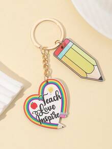 1个新款毕业苹果标语钥匙扣，1个可爱字母时钟钥匙扣，1个英文标语彩虹爱心黑板背包教师节钥匙扣，毕业季同学聚会教师节礼物纪念品 - 彩色 - 查看 8