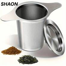 2pcs/Set (Tea Strainer + Base) Stainless Steel Double Handle Large Capacity Tea Leaf Filter, Suitable For Mugs And Teapots, Uncovered, Stainless Steel Suitable For Mugs And Teapots - Multicolor - View 3