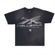 HELLSTAR Men's Path To Paradise Star Logo Graphic Oversized T-Shirt, Casual Cotton Short Sleeve Tee - 黑色 - 查看 1