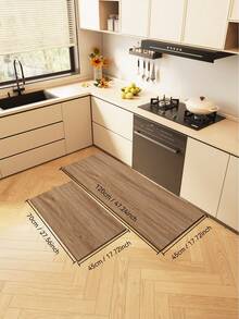 1pc/2pcs Set Faux Wood Grain Minimalist Silicone Bathroom Mat - Absorbent Mildew Resistant Rectangular Floor Protector - Multicolor - View 14