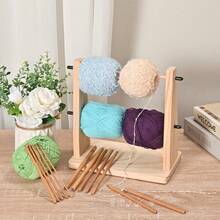 1pc Wooden Double-Layer Yarn Holder, Manual Vertical Rotating Yarn Ball Rack, Handmade Detachable Frame, Yarn Storage Organizer, DIY Craft - Multicolor - View 7