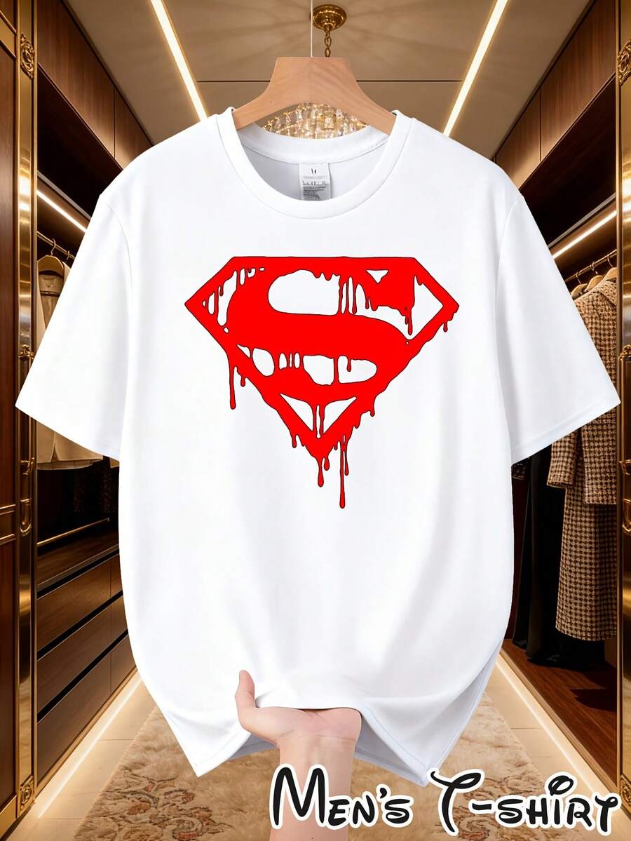 La camisa de manga corta estilo "goteo" de la serie de Warner Bros. es adecuada para diversas ocasiones, incluyendo el uso diario, la ropa urbana, salidas informales, looks de superhéroe oscuro y reuniones sociales con amigos. - Blanco - Ver 1