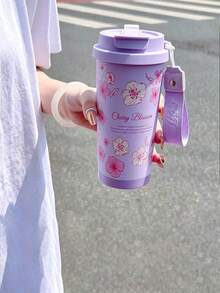 1个500毫升优雅樱花图案双层不锈钢保温咖啡杯，可作保温杯、旅行杯、茶杯、水瓶使用，适用于旅行、办公、居家、学校、汽车等多种场合，是圣诞节、母亲节、情人节、生日的理想礼物。 - 彩色 - 查看 3