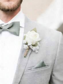 6pcs/Set White Rose Corsage And Wrist Flower Set, Suitable For Wedding, Party, Prom, Valentine's Day - White - View 3