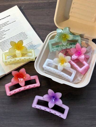 1/6pcs Oversized Floral Hair Clips, Hawaiian Flower Non-Slip Rectangular Hair Clips Suitable For Thick & Thin Hair, Summer Beach Flower Hair Accessories Set, Women Beach Accessories