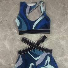 Women Fashion Backless Asymmetrical Bandeau Bikini Swimsuit Medium Stretch Casual Sexy Cute Two-Piece Set - 寶藍色 - 查看 5