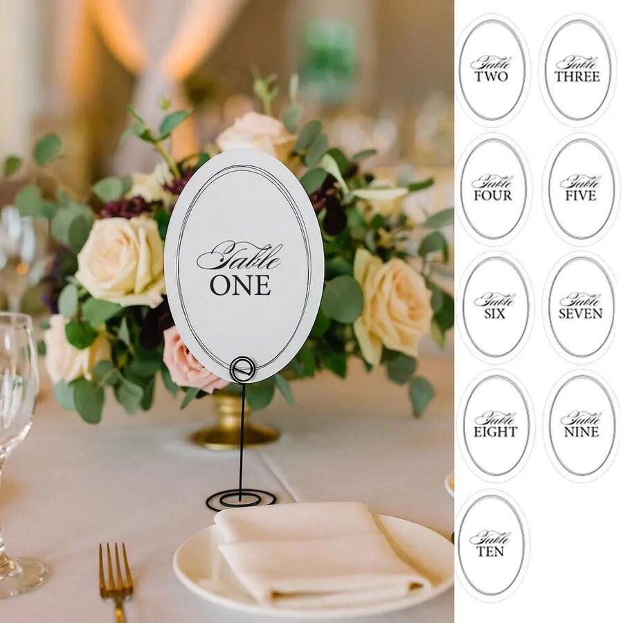 10pcs/Set Oval Table Numbers -Event Wedding Table NumberAssignment-Formal Calligraphy- Elegant Simple TableNumbers -Card StockTable Numbers - Multicolor - View 1