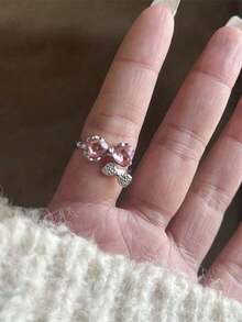 6PCS Fashion Pink Crystal Bowknot Heart Rings Zirconia Ring Y2K Shiny Zirconia Rings For Women Girls Party Aesthetic Jewelry Minimalist Sophisticated WPV5 - 6件套裝 - 查看 5
