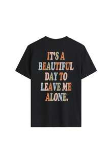 Women's Colorful Printed Round Neck Short Sleeve Casual Summer T-Shirt, Graphic Tee In Black - Black - View 3