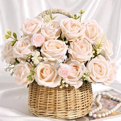 1/5/16pcs Champagne Artificial Roses With Stems, Velvet Cloth Rose Bouquet, Fake Roses, Suitable For Home Decor, Living Room Decor, Room Decor, Wedding Decor, Table Centerpieces, Party Decor, Garden Decor, And As Gifts For Valentine's Day, Birthdays, Proposals, Graduations. Gifts For Women, Birthday Gifts, Living Room Home Decor, Home Ornaments, Fake Flowers, Artificial Flowers, Bedroom Decor