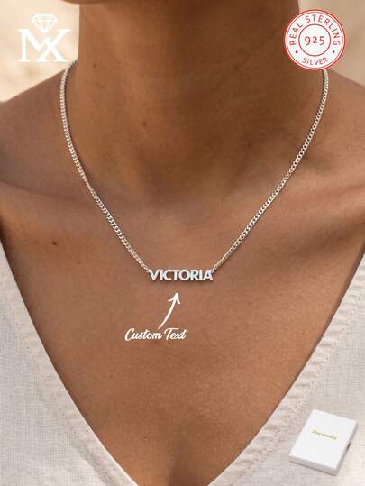 1pc Customized 925 Sterling Silver Minimalist Egyptian-Style Necklace, Can Customize English Name, Date, Numbers, Perfect For Valentine's Day, Party, Banquet, Anniversary, Birthday, High-Quality Jewelry Accessory And Gift For Women, School Supplies, Back To School, School Gift, For Office, For School, For Classroom, For Teacher Gifts, For University, For Colleague, For Dorm Rooms, Black, Silver, Gold, Custom, For Anniversaries, For Birthdays, For Graduation, For Prom, For Party