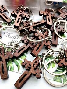 3/5/7sets Jesus Wooden Cross Keychain Sets, Including 9/15/21 Keyrings, 9/15/21 Cards, And 9/15/21 Gauze Bags, Suitable For Baptism, Wedding Communion, Bridal Parties And Souvenirs, Birthday Party Gifts, Religious Event Gifts, Daily Wear, Easter, Holiday Gifts - Multicolor - View 4
