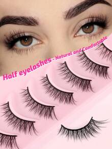 7 Pairs Natural Style Soft Black Band 3D Faux Mink Reusable False Eyelashes, Half Set - 眼尾拉長款 - 查看 8