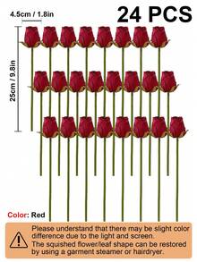24pcs Artificial Silk Rose Flowers, Realistic Rose Bouquet, Fake Rose Stems, Suitable For Valentine's Day, Mother's Day, Home Wedding Party Decor, Tabletop Centerpieces, DIY Decoration - Red - View 9