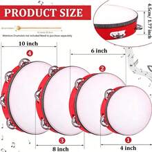 1pc Red Adult Hand-Held Wooden Rattle Drum, Single Row Metal Bells, 10-Inch Music Rattle Drum, Rhythm Percussion Instrument, Suitable For Parties, Games, KTV, Etc. Adult Hand-Held Rattle Drum (Drum Sticks Not Included), Single Row Metal Ringing Percussion Instrument, Clear Sound, Durable Material - Multicolor - View 4