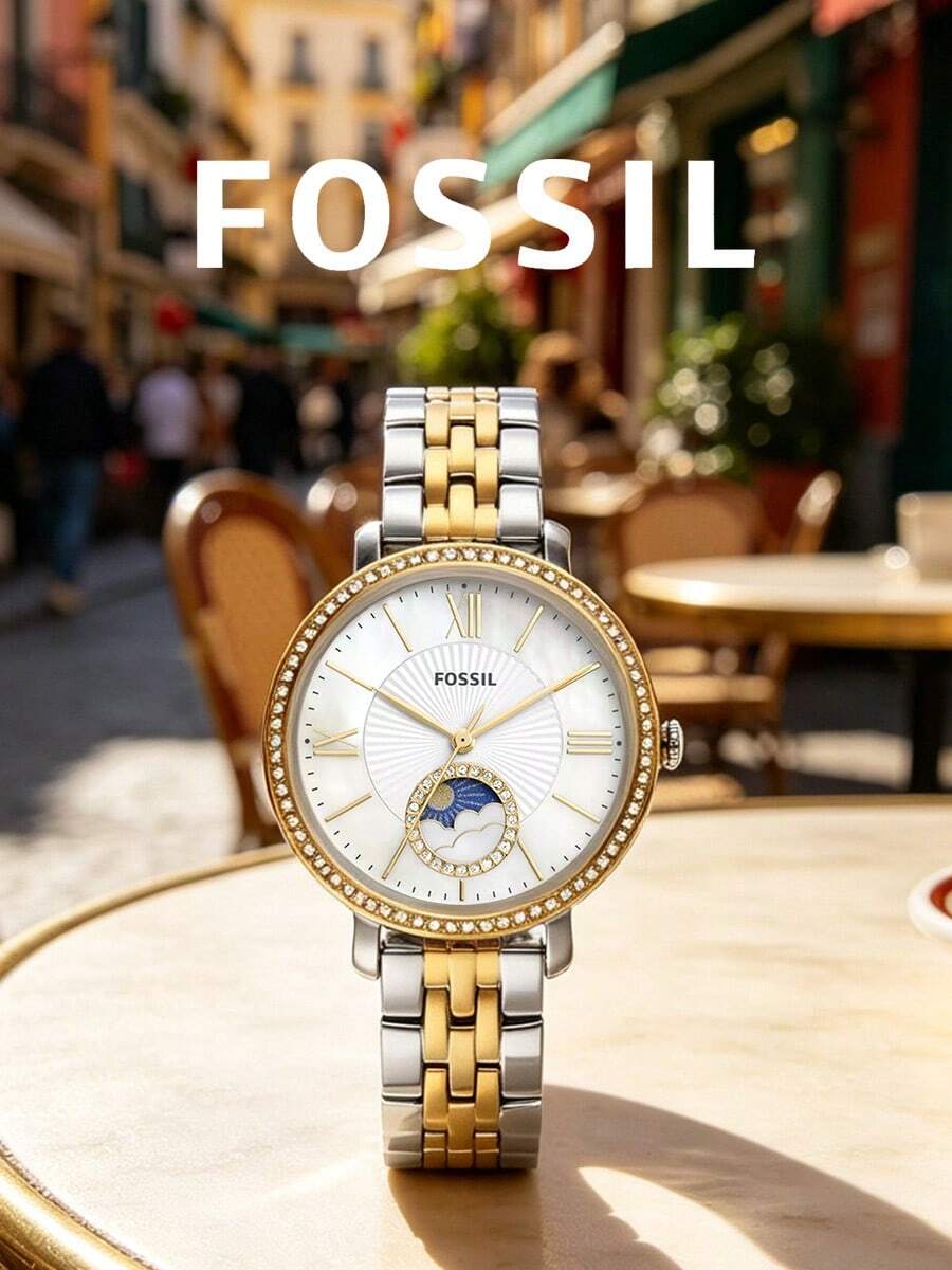 Fossil ES5166 女士优雅石英腕表 - 不锈钢表壳和表带，矿物玻璃表镜，50米防水，香槟色表盘 - 独家发售 - 白色 - 查看 1