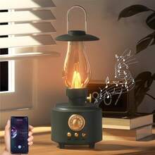 Lámpara de mesa vintage de queroseno con altavoz Bluetooth, luces LED recargables regulables infinitamente para dormitorio, lámparas de mesita impermeables IPX4 para acampada, fiesta, vacaciones - Verde - Ver 2