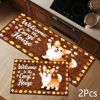 Thảm in hình chó Corgi 2D dễ thương, thảm trải cửa phòng ngủ, thảm trang trí nhà cửa, thích hợp cho lối vào, hiên nhà, trong nhà - Mềm mại, có thể giặt máy, thích hợp cho phòng khách, phòng tắm, phòng ngủ, phòng chơi game, phòng giặt, ký túc xá.