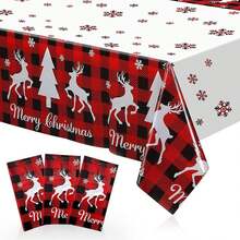 Mantel de Navidad, 3 piezas, rectangular, con diseño de árbol de Navidad y renos, para decoración de mesa de fiesta, cocina y comedor (54 x 108 pulgadas) - Playa de verano - Ver 1