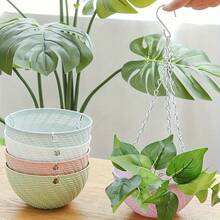 1pc Random Color Flower Pot Set, Including 1 Flower Pot, 1 Water Tray, 1 Drainage Hole Plug, And 1 Hanging Chain. This Is A Universal Indoor/Outdoor Hanging Plant Flower Pot Suitable For Home Gardens, Balconies, Yards, And Patios. It Is Multi-Functional, Durable, Practical, Space-Saving, And Versatile. - A - View 3