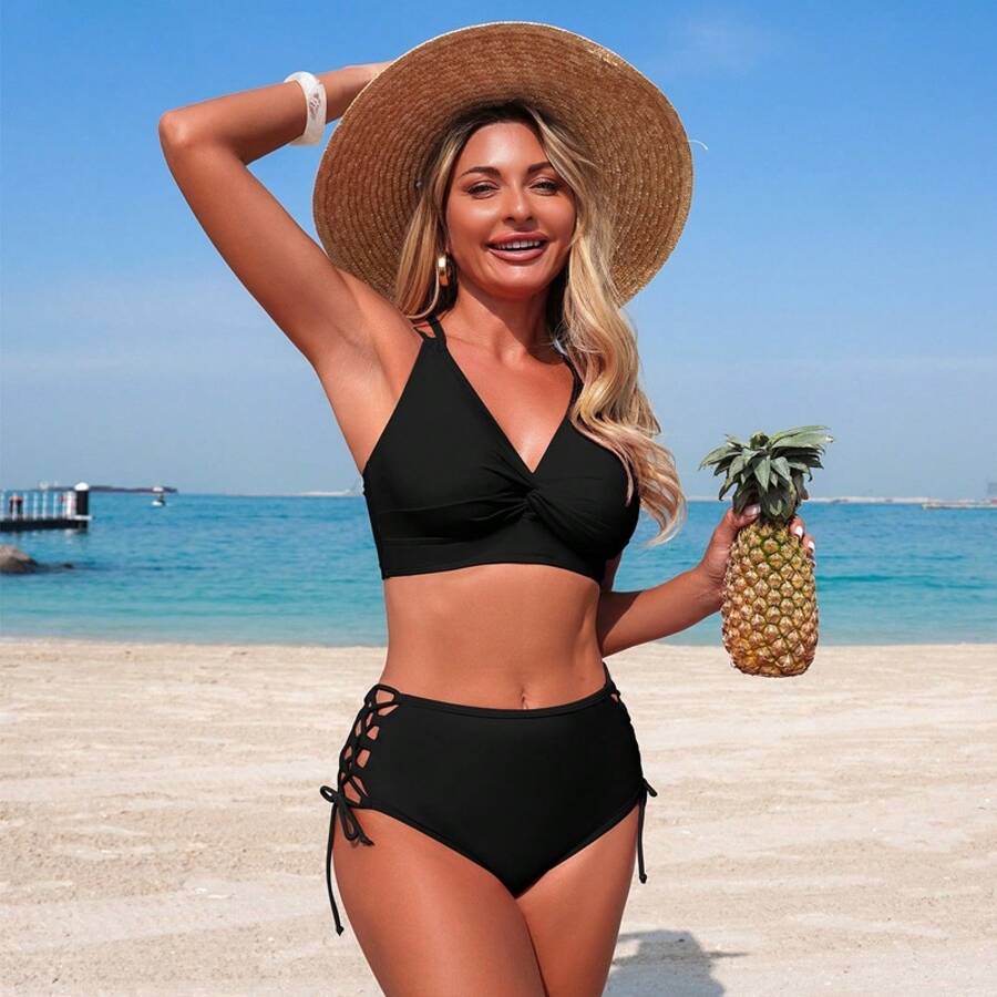 2026 Swimsuit, New Model Of Two-Piece Bikini For Women, Made Of Nylon, Available With Customizable Color Change. - Q266801 Black - View 1