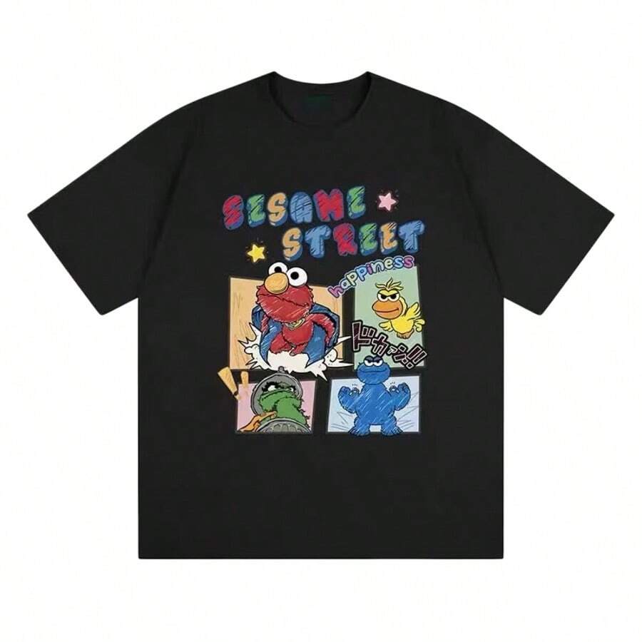 Cool And Unique Monster Pattern,Street Style, Unisex 2026 Summer Everyday Commuter Short-Sleeved T-Shirt. Made Of Pure Cotton, Skin-Friendly And Comfortable, Solid Color Design, Simple And Versatile, The Best Gift For Men/Women, Perfect For Everyday Wear. - 黑6 - 查看 1
