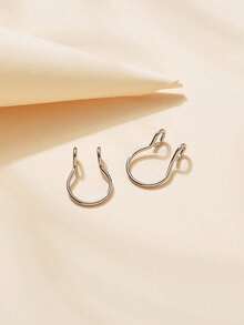 2pcs/Set Minimalist Nose Cuff Stainless Steel Popular Piercing Body Jewelry Gift For Women & Men, Stainless Steel Jewelry - 銀色 - 查看 2