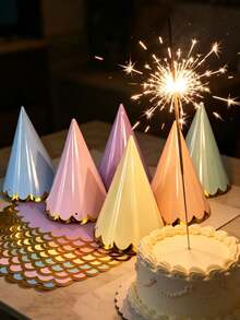 6件組柔和色派對帽 生日派對錐形紙帽 可愛蛋糕錐形生日帽 成人生日派對帽套組 新娘婚禮單身女派對裝飾帽 派對用品 適合生日、萬聖節、聖誕節 - 彩色 - 查看 8
