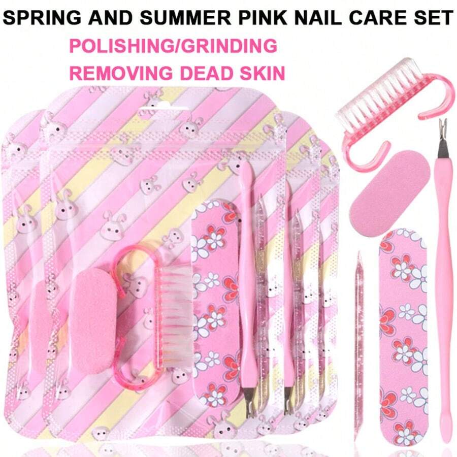 6件套可爱兔子美甲工具套装，包含粉色清洁刷、抛光块、角质推、角质去除器、印花磨砂条、收纳袋，提供全面的美甲和足部护理，方便旅行携带，适合日常使用，包含指甲锉、工具配件和美甲护理用品。 - 淺粉色 - 查看 1