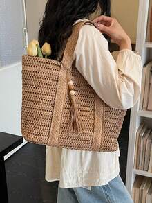 Bolso de Hombro/Axila para Mujer, Casual, Minimalista, Espacioso, Ligero y Versátil - Caqui 2 - Ver 6