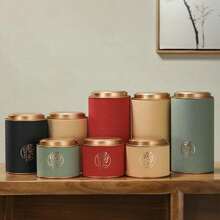 1pc Metal Tea Canister With Ceramic Glaze Coating On Bottom And Lid, Airtight Storage Container For Kitchen And Pantry To Hold Tea Leaves, Coffee Beans, Sugar, Nuts, Suitable For Holiday Gifts And Daily Use - Multicolor - View 1
