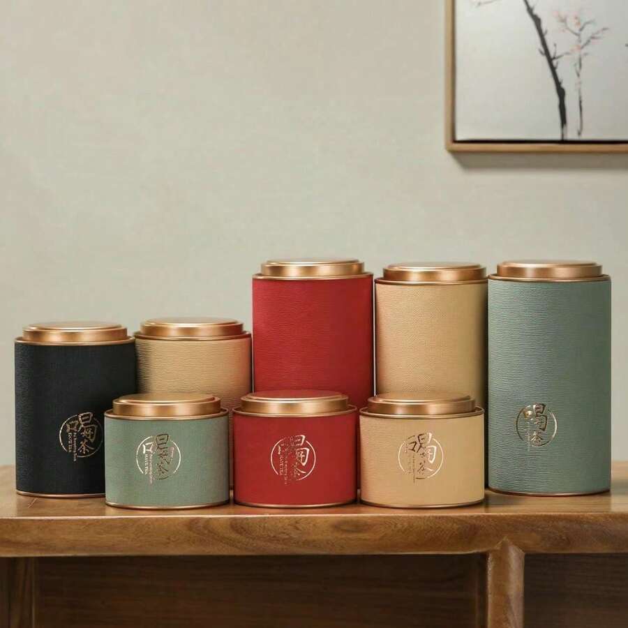 1pc Metal Tea Canister With Ceramic Glaze Coating On Bottom And Lid, Airtight Storage Container For Kitchen And Pantry To Hold Tea Leaves, Coffee Beans, Sugar, Nuts, Suitable For Holiday Gifts And Daily Use - Multicolor - View 1