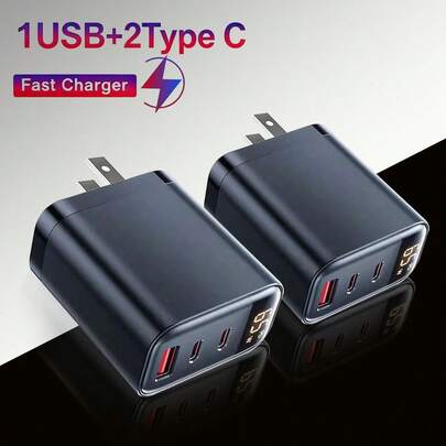 1个65W/45W/30W充电器，2个Type-C接口+1个USB Type-C接口，支持QC4.0快充，兼容 17 Pro Max/17 Pro/17/Air/16/15/14/13/12/11/XS/XR/8/7/6、S25/S24/S23/S22/S21/S20 Ultra Plus等机型，通用快充适配器