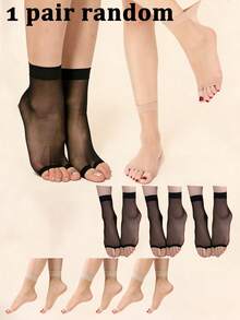 1/6 Women's Open Toe Socks, Ultra-Thin Silk-Like Invisible Socks, Anti-Slip Lining For Sandals & High Heels, Breathable Transparent Toeless Socks For Summer - Multicolor - View 8