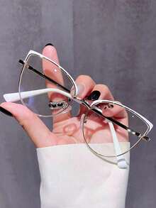 1 Pair Metal Round Cat Eye Frame Glasses For Women, Suitable For Indoor Computer Reading & Outdoor Photochromic, Spring Hinges Design, Silk Fashion - Black - View 17