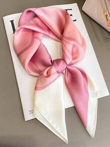 70 Sq Inch Minimalist Printed Handkerchief. Fashionable Multipurpose Women's Belt Accessory. Flowing Headscarf. Stylish Scarf. - Pink - View 1