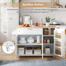 (= N635p2158284d) 132.5 * 44 (70) * Large 90cm Mobile Kitchen Table, Folding Countertop, Oak Texture, Multifunctional Cabinet, Towel Rack, 5 Casters, Suitable For Kitchen / Dining Room / Home - White - View 11