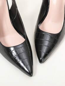 Pointed Toe Wedge Sandals, Stone Texture Open Heel, Minimalist Fashionable Versatile - Black - View 5