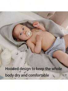 2pcs Baby Hooded Bath Towel, Super Soft Coral Fleece Absorbent Children's Solid Color Bath Robe, Newborn Baby Bathing Cloak Robe For Autumn/Winter - Machine Washable, Perfect Gift For Baby Shower - White + Gray - View 6