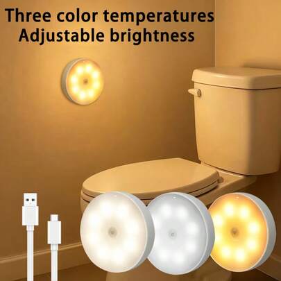 Motion Sensor LED Night Light, USB Rechargeable, Smart Sensor Wall Lamp, Magnetic Design, Easy Installation, Portable; Suitable For Stairs, Corridors, Closets, Wardrobes, Kitchens, Cabinets, Walls, Bedrooms, Bathrooms, Travel, Camping, Etc.