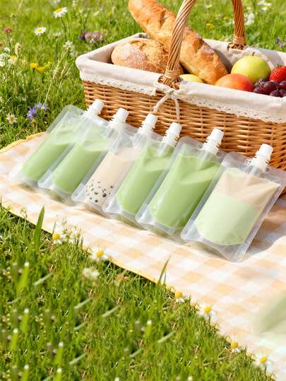 5/1pc Nozzle Sealing Bags With Screw Cap Seal + Free-Standing Base For Juice/Purée Storage/Outdoor Camping/Tea Packaging/Portable Freshness Preservation
